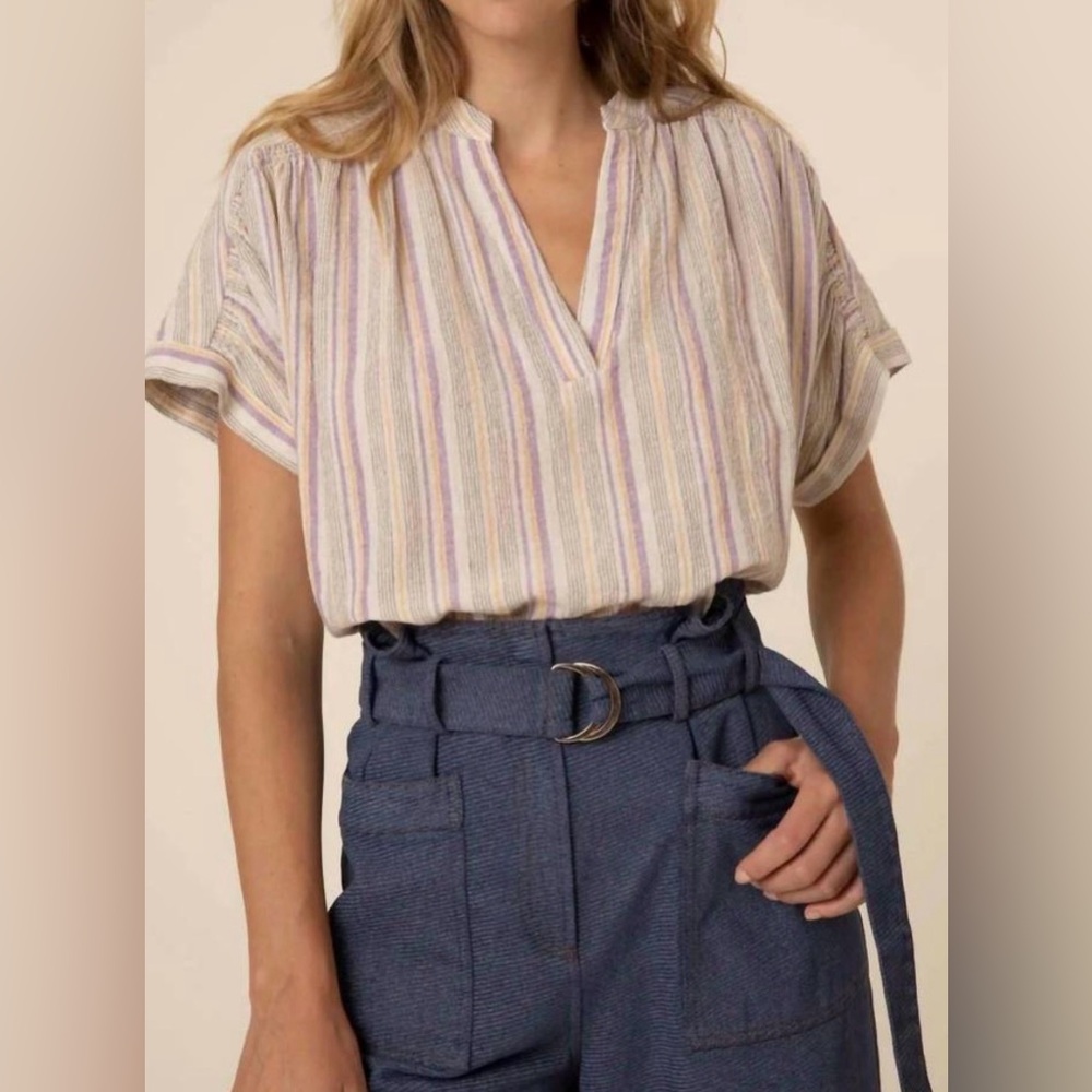 FRNCH Eliane Woven Multicolor Striped Women's Blouse In Cream Small